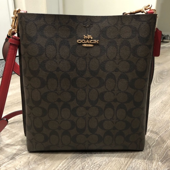 Coach Brown and Red Signature Shoulder Bag - Picture 2 of 14